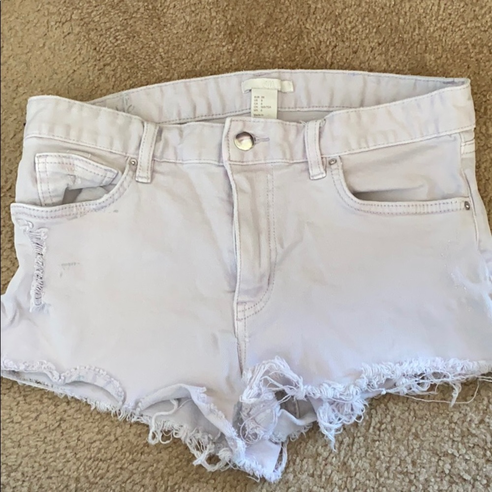 lavender denim cut off shorts